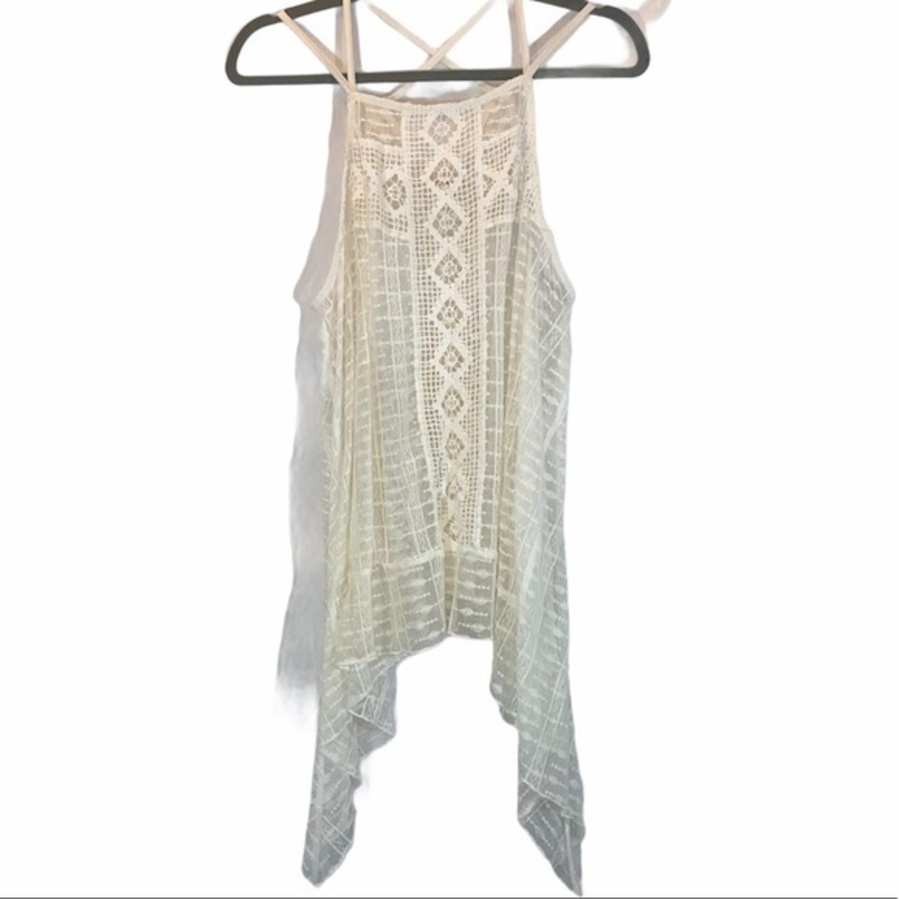 Pinky sz XL ivory lace BOHO sleeveless top coverup